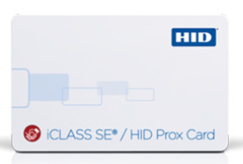 Multi-Technology iCLASS SE/HID Prox Card, 2k Bits (256 Bytes) 2 App Areas, SIO, Plain White Gloss, Seq Match Encoded/Printed (Inkjetted), NSP