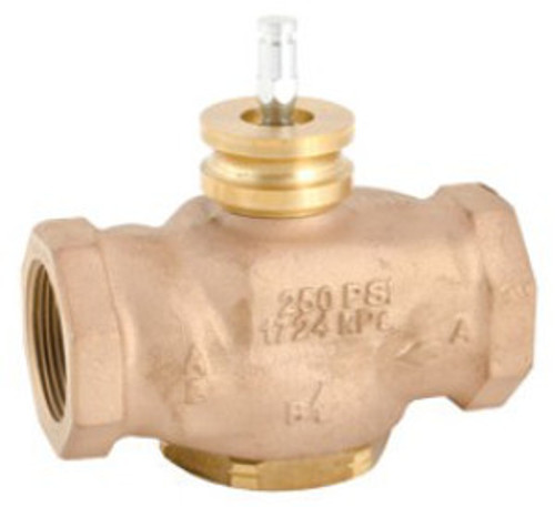 VG310R Globe Valve, 3-Way, DN25, Rp 1 Internal Thread, Brass Trim, PTFE Seat Seal, Kvs 10 mÃ‚Â³/h, Stem Up Closed A-AB.