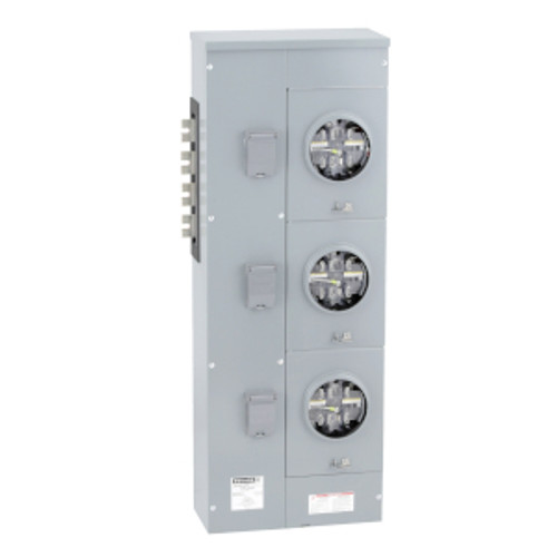 Branch unit, EZ Meter-Pak, 225A, 3 x 7 jaw sockets, 208Y/120VAC, lever bypass, ringless, 1200A Al/Cu busbar