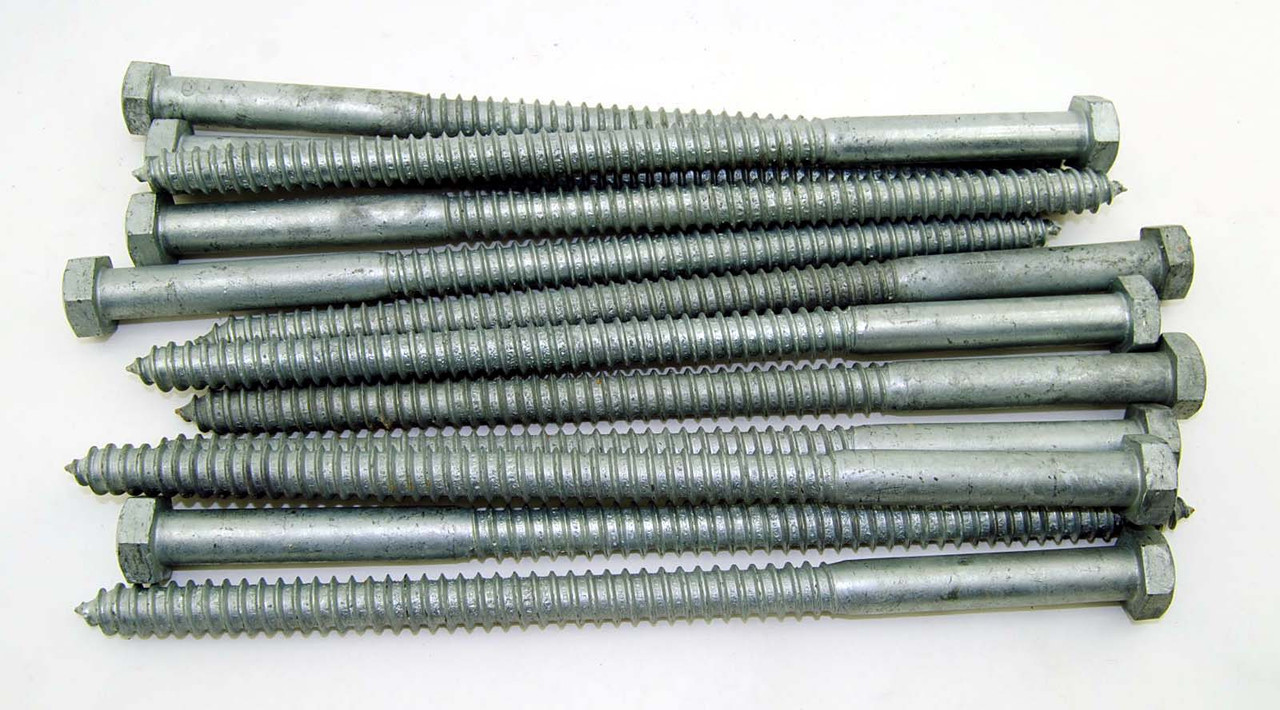 (10) Galvanized Hex Head 5/8 x 12" Lag Bolts Wood Screws Lexar Industrial