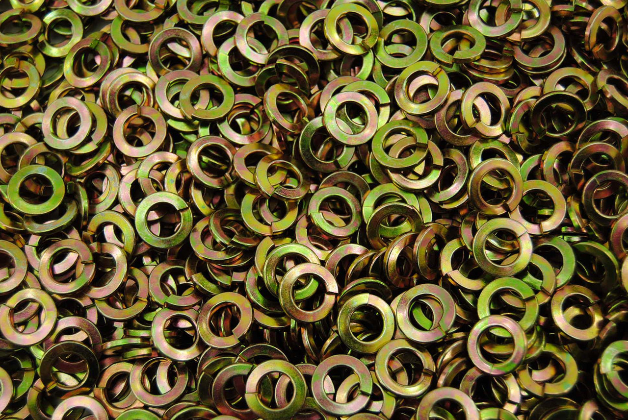 Yellow Lock Washers (500) 3/8 Medium Split Lock Washers - Yellow Zinc Plated - Lexar Industrial