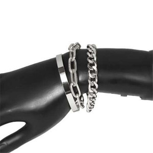 U.S. High Fashion Mixed Chains Design Women Alloy Costume Bracelet Set - Platinum A392-fabr2520 U.S. High Fashion Mixed Chains Design Women Alloy Costume Bracelet Set - Platinum A392-fabr2520