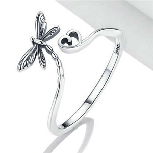 Dragonfly with Heart Open-end Wholesale 925 Sterling Silver Ring A392-srin0056 Dragonfly with Heart Open-end Wholesale 925 Sterling Silver Ring A392-srin0056