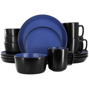 Elama Bacarra 16 Piece Stoneware Dinnerware Set in Two Tone Black and Blue D970-ELM-BACARRA-B Elama Bacarra 16 Piece Stoneware Dinnerware Set in Two Tone Black and Blue D970-ELM-BACARRA-B