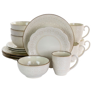 Elama Contessa 16 Piece Embossed Scalloped Stoneware Dinnerware Set in Ivory D970-EL-CONTESSA Elama Contessa 16 Piece Embossed Scalloped Stoneware Dinnerware Set in Ivory D970-EL-CONTESSA