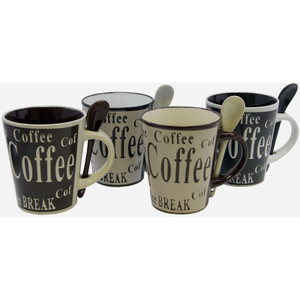 Gibson Bareggio 8 Piece 13 Ounce Coffee Mug with Spoon Set, Service for 4 D970-91658.08 Gibson Bareggio 8 Piece 13 Ounce Coffee Mug with Spoon Set, Service for 4 D970-91658.08