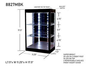 Showcase 3 Tier Display Case with Mirror Back Panel and LED Lights for 1/64-1/18  Scale Models F977-8827MBK Showcase 3 Tier Display Case with Mirror Back Panel and LED Lights for 1/64-1/18  Scale Models F977-8827MBK