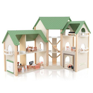 Wooden Corner Dollhouse Playset with 6 Rooms and 36 Pieces for Kids 3+ Years Old-Green - Color: Gre D681-TP10210GN Wooden Corner Dollhouse Playset with 6 Rooms and 36 Pieces for Kids 3+ Years Old-Green - Color: Gre D681-TP10210GN