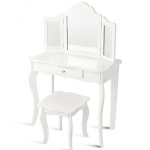 Kids Makeup Dressing Mirror Vanity Table Stool Set - Color: White D681-HW65929WH Kids Makeup Dressing Mirror Vanity Table Stool Set - Color: White D681-HW65929WH