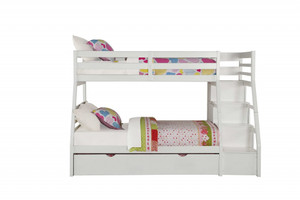 95" X 56" X 65" Twin Over Full White Storage Ladder And Trundle Bunk Bed N270-286160 95" X 56" X 65" Twin Over Full White Storage Ladder And Trundle Bunk Bed N270-286160