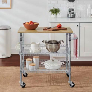 Kitchen Island Cart with Wood Top and 2 Bottom Storage Shelves on Wheels Q280-CNWTSKC782614927 Kitchen Island Cart with Wood Top and 2 Bottom Storage Shelves on Wheels Q280-CNWTSKC782614927