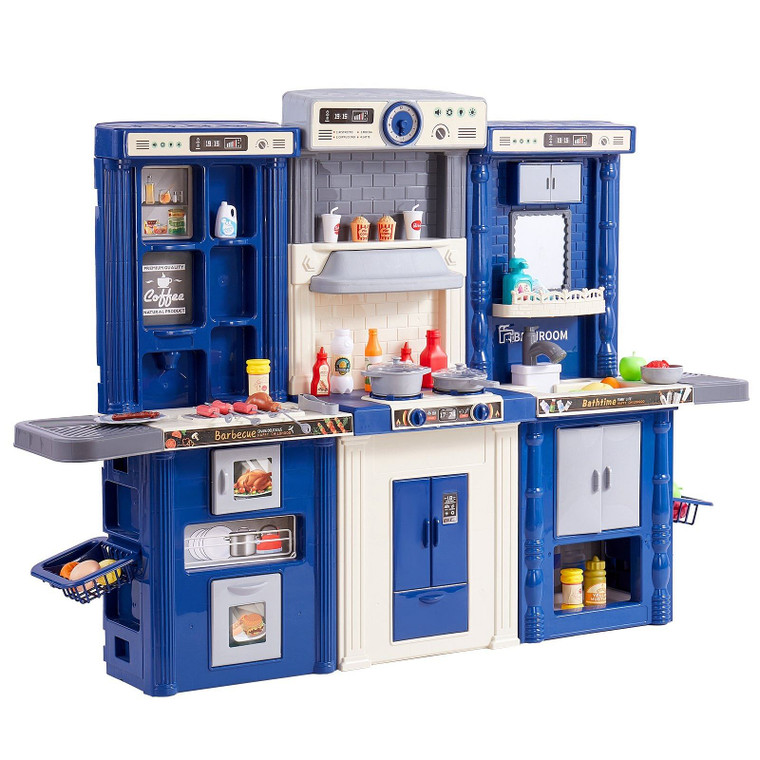 Christmas Gift! VEVOR Kitchen Playset Kids Pretend Cooking Play Toy 74 Piece Accessories Blue E415-ZTCFWJTZLSSH37J5TV0