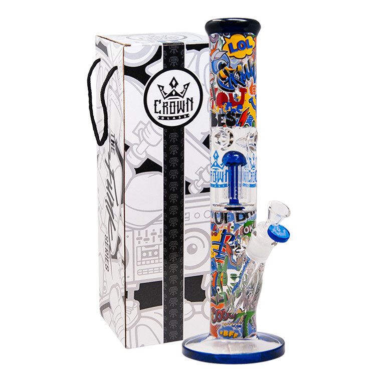 Crown Glass Straight Tree Percolator - Blue Comic 14"