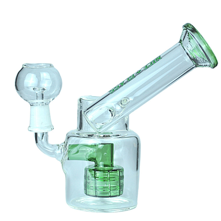 Nice Glass Sidecar Gridded Showerhead Oil Rig - Jade Green 6"