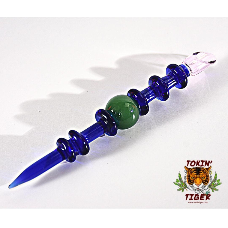 Tokin' Tiger Point & Scoop Dab Tool - Cobalt Blue & Jade 16 cm