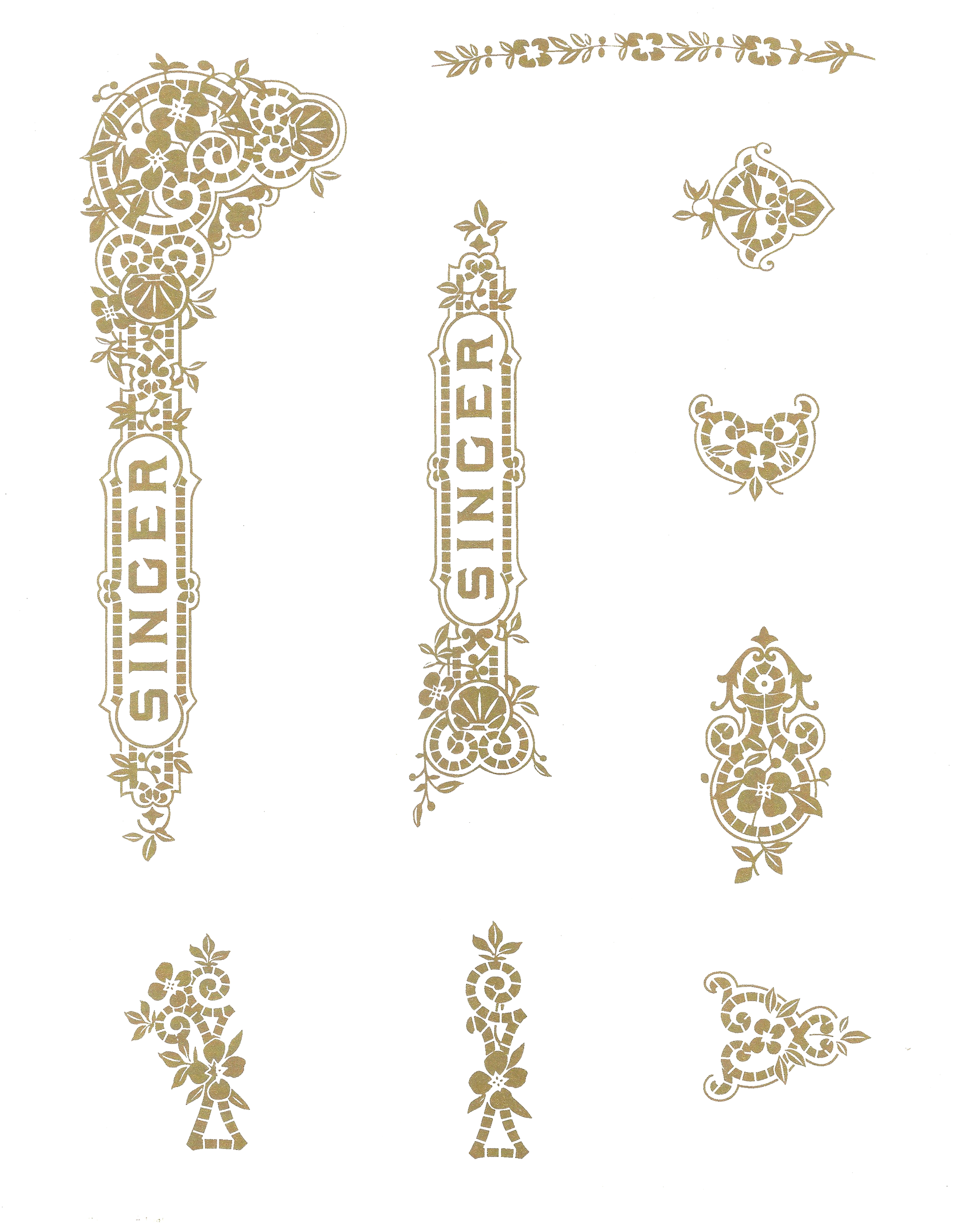 Singer 28/128 Decals for Restorations Tiffany Design Gold Metallic ...