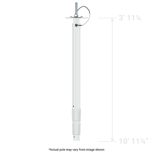 Telescoping ceiling camera pole fully extended up to 10'-11-1/2" for commercial installations.  (Optional camera pendant shown) Telescoping ceiling camera pole fully extended up to 10'-11-1/2" for commercial installations.  (Optional camera pendant shown)
