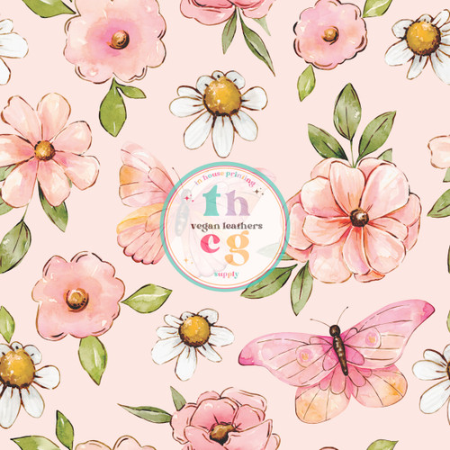 CR073 Butterflies  Florals on Soft Pink