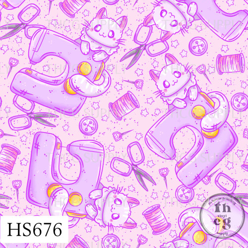 HS676 Sewing Kitties Pink