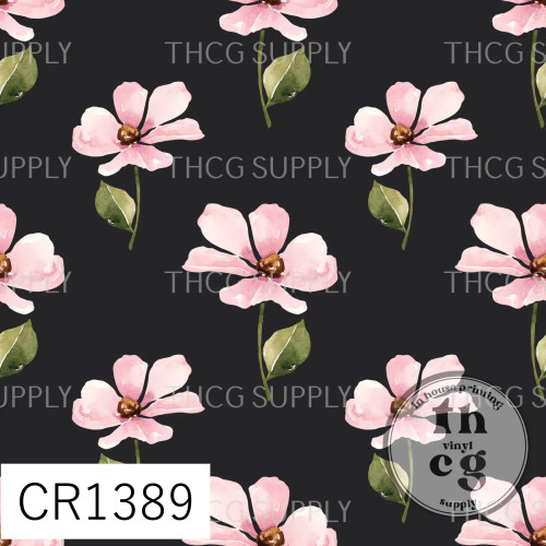 CR1389 Wildflower  Fields Pink Flowers Black