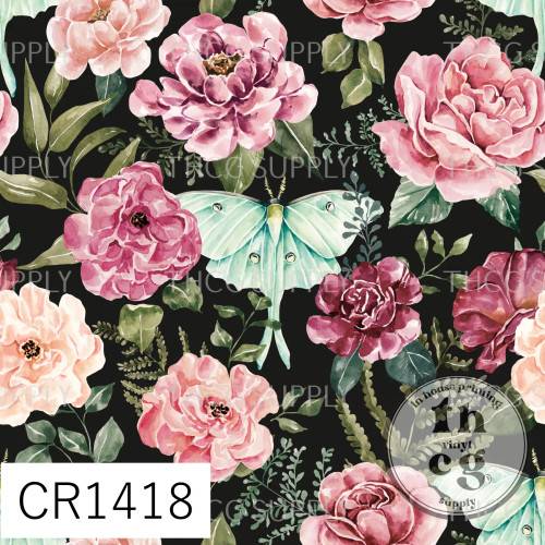 CR1418 Moonlit Hollow Luna Moth Floral Dark
