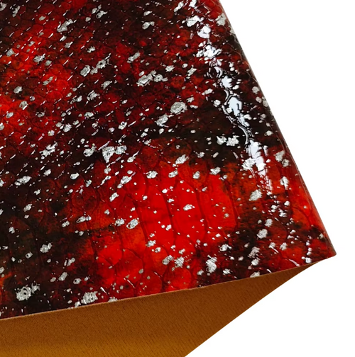 High Gloss Embossed Crocodile with Silver Speckles PU Leather - #8 Red Roll High Gloss Embossed Crocodile with Silver Speckles PU Leather - #8 Red Roll