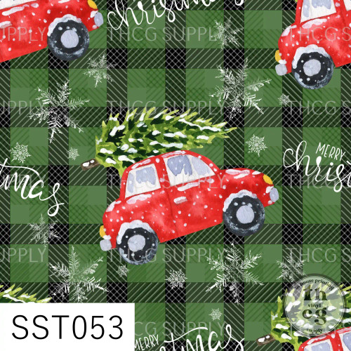 SST053 Red Car & Tree Green Black Plaid