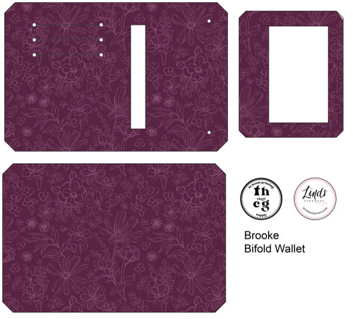 Cut and Sew Retail - Brooke Bifold Wallet CR1400 Wildflower Field on Sketched Floral Purple  on Smooth Vinyl (Flaw)