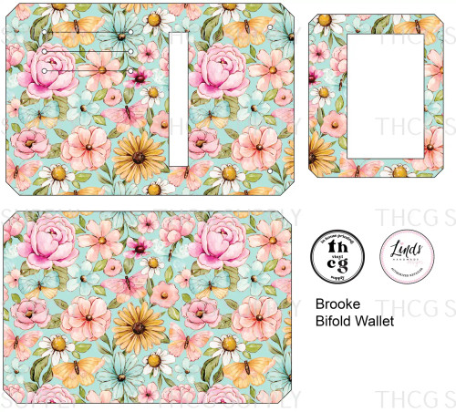 Cut and Sew - Brooke Bifold Wallet  CR028 Butterflies Florals on Aqua