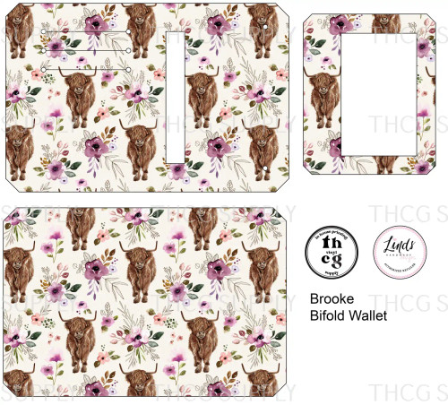 Cut and Sew - Brooke Bifold Wallet CR480 Highland Cows & Plum Florals