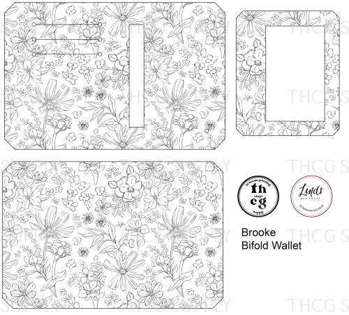 Cut and Sew - Brooke Bifold Wallet CR1399 Wildflower Fields Sketched Floral BW