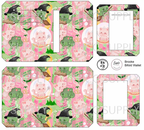 Cut and Sew - Brooke Bifold Wallet ID147 Wicked Kitties Pink Green Stripes