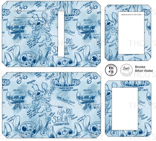 Retail Cut and Sew - Brooke Bifold Wallet ID047 Blue Alien on smooth vinyl