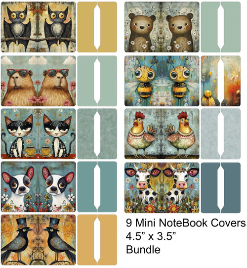 Retail Cut and Sew Bundle - Mini Notebook Cover  - Whimsical Animal on Litchi