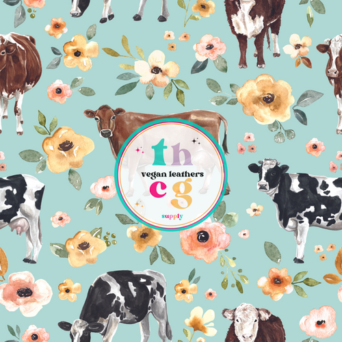 CR224 Cows  Florals on Pink with Stripes