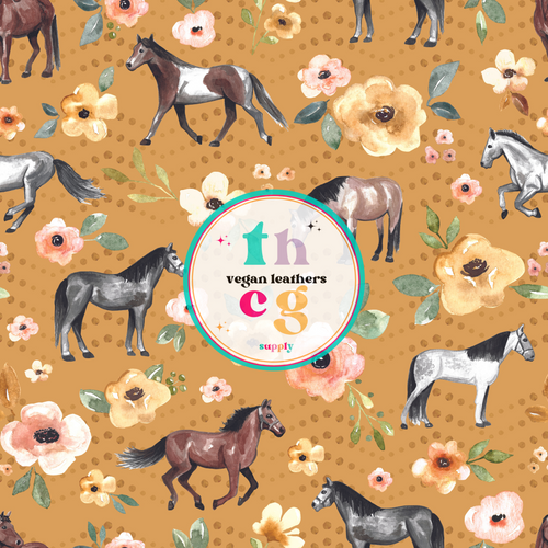 CR231 Horses Florals on Mustard