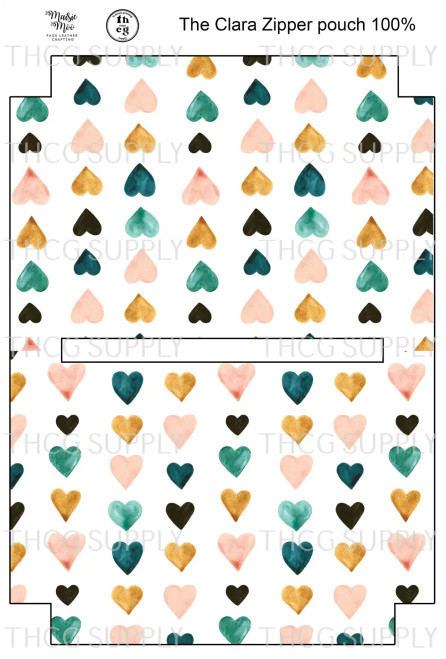 Cut and Sew - Clara Zipper Pouch CR563 Marine Hearts on Aqua