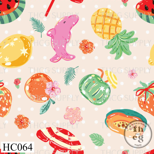 HC064 Beach and Fruits Beige Polka Dot