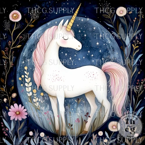 Panel -  Spring Woodland Crystal Balls Unicorn Blue