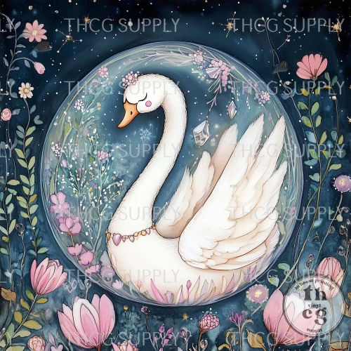Panel -  Spring Woodland Crystal Balls Swan Blue