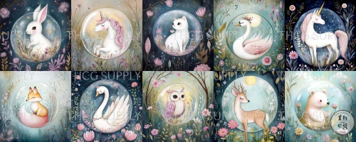Bundle 1 4x4  Panels - Spring Woodland Crystal Balls Set