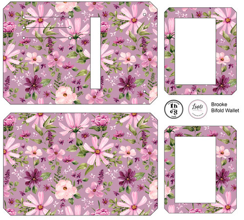 Retail Cut and Sew - Brooke Bifold Wallet CR1385 Wildflower Fields Lilac Floral Purple on Smooth Vinyl