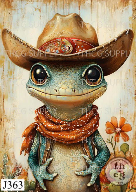 Retail Journal Panel - J363  Whimsical Desert Cowboy Gecko A4 Size Litchi Vinyl