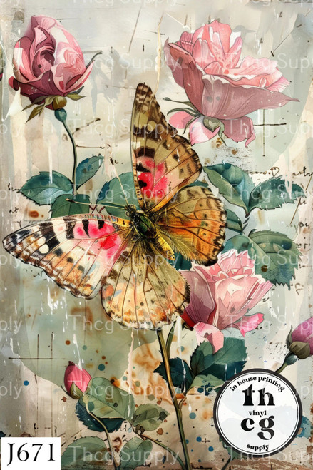 Retail Journal Panel  - J671 Florals Butterfly A6 size on Litchi Vinyl