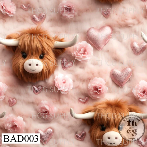 BAD003 3D Pink Heart Cows
