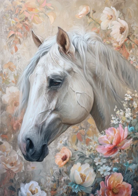 Retail Journal Panel-J849 White Horse  A4 on Canvas