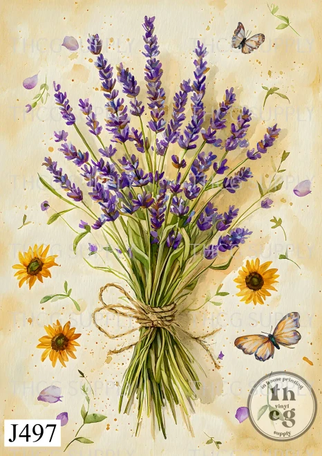 Journal Panel -J497  Watercolour Sunflower Lavender