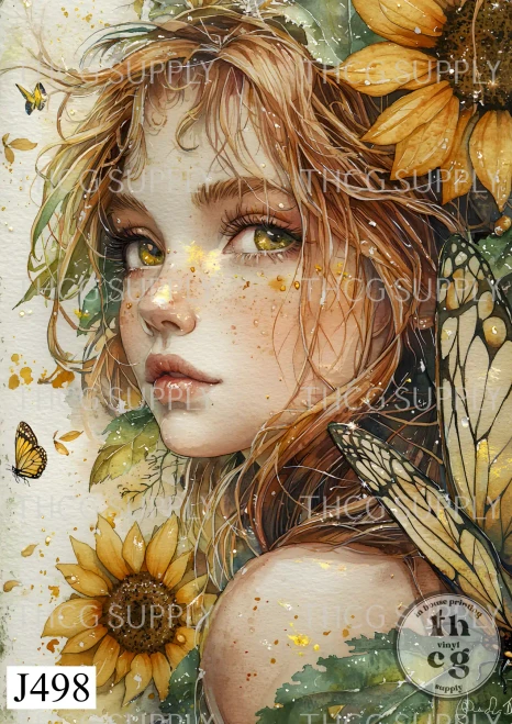 Journal Panel -J498  Watercolour Sunflower Fairies