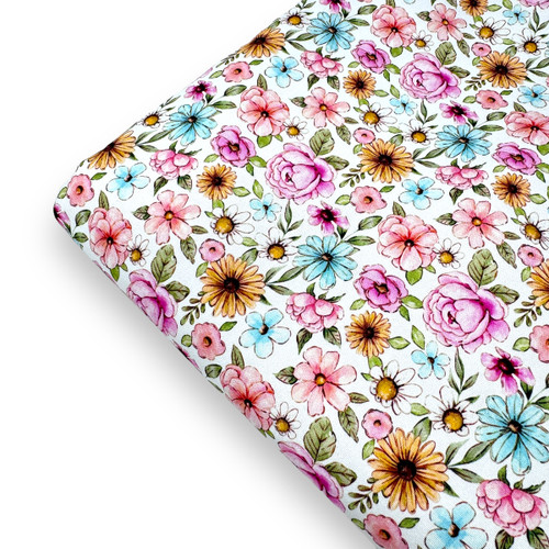 CR069 Florals on White Waterproof Cotton Canvas