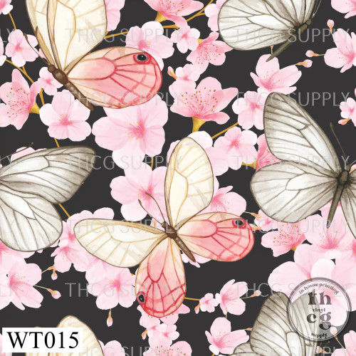 WT015 Butterflies Blossoms Black